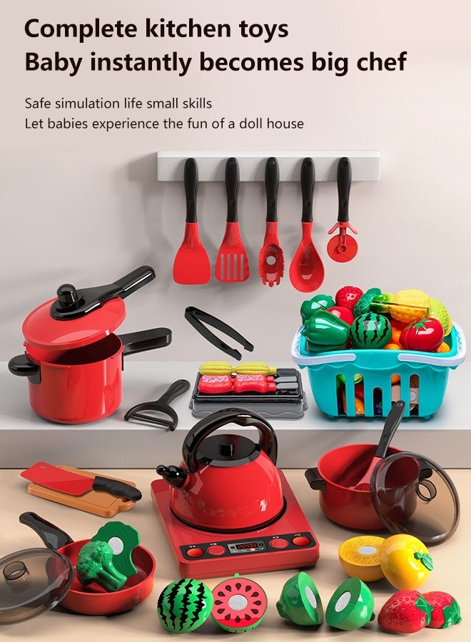 كوجيس مجموعة ألعاب المطبخ للأطفال مكونة من 71 قطعة، لعبة محاكاة محمولة لطهي الطعام بالحث الحراري، أدوات مائدة للطهي، ألعاب فواكه، أدوات مطبخ مع تأثيرات صوتية، أنماط لعب مختلفة - Image 2