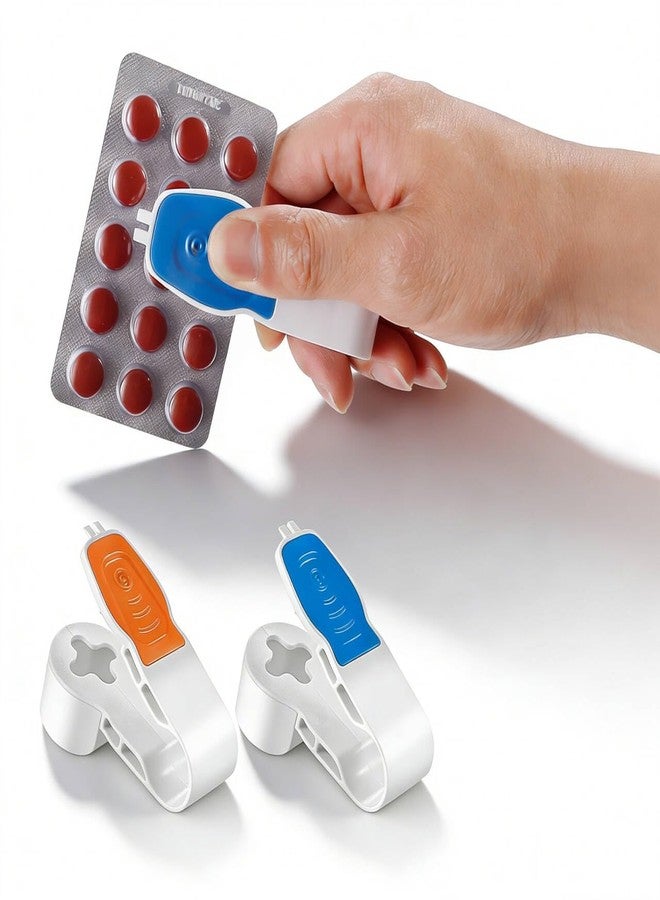 AK-SHIP Pill Card Popper Portable Pill Popper Tool Pill Taker Remover Pill Splitter Pill Puncher Tool for Blister Packs Automatic Pill Dispenser A Tool for Assisting in the Removal of Pills(Blue and Orange - Image 1