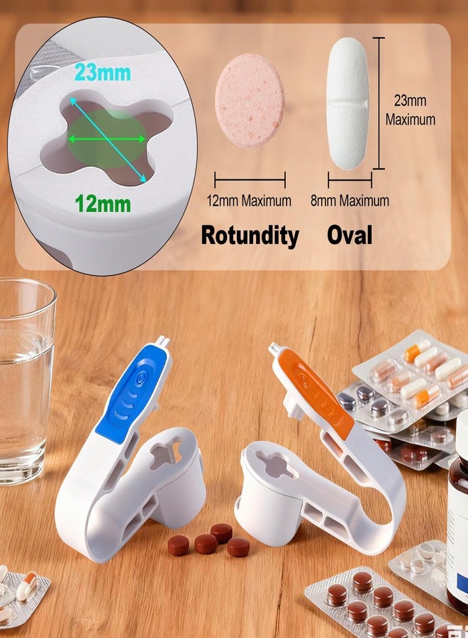 AK-SHIP Pill Card Popper Portable Pill Popper Tool Pill Taker Remover Pill Splitter Pill Puncher Tool for Blister Packs Automatic Pill Dispenser A Tool for Assisting in the Removal of Pills(Blue and Orange - Image 4