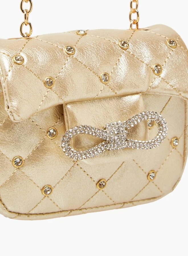 Little Missy Girls Embellished Crossbody Bag with Chain Strap and Button Closure