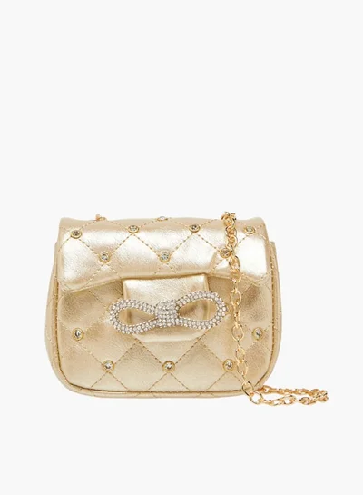 Little Missy Girls Embellished Crossbody Bag with Chain Strap and Button Closure