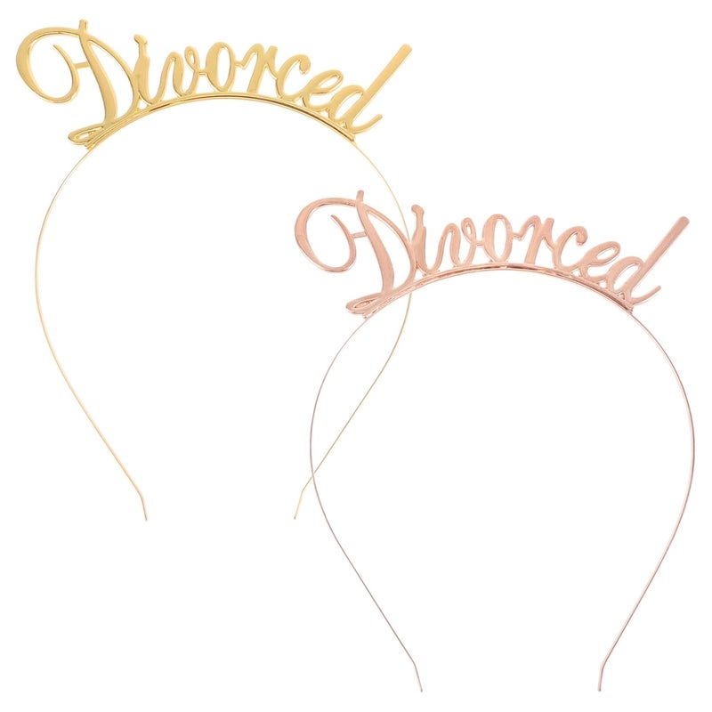 2pcs Women’s Divorced Party Hair Hoops Headband Set, Alloy Metal Simple Headwear for Newly Divorced Celebration, Golden and Rose Gold Colors - Image 1