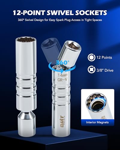 Orion Motor Tech مجموعة مفاتيح شمعات الإشعال من أوريون موتور تك 10 قطع بحجم 3/8 بوصة مع مفتاح عزم دوران بنقرة 72 سن، مفاتيح دوارة مغناطيسية، وصلة عالمية وبار تمديد، مفاتيح شمعات الإشعال مغناطيسية من فولاذ Cr-V - Image 5