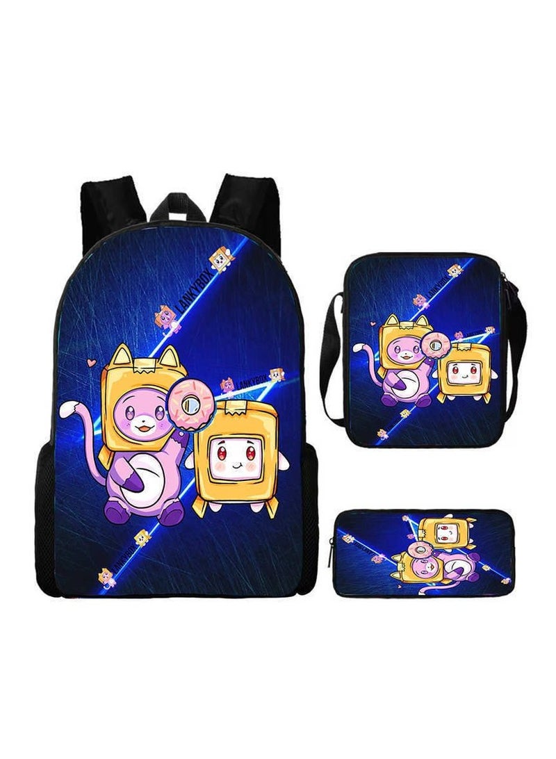 SKT Shiketro Lankybox pattern cute school bag backpack 29*16*42CM + shoulder bag 19*6*23CM + pencil case 24*7*11CM three-piece set 