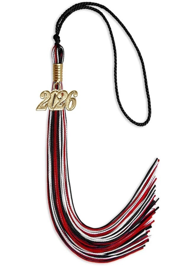 Endea Graduation شرابة تخرج إنديا ثلاثية الألوان مختلطة مع قطرة ذهبية على شكل تاريخ (أسود/أحمر/أبيض، 2026) - Image 1