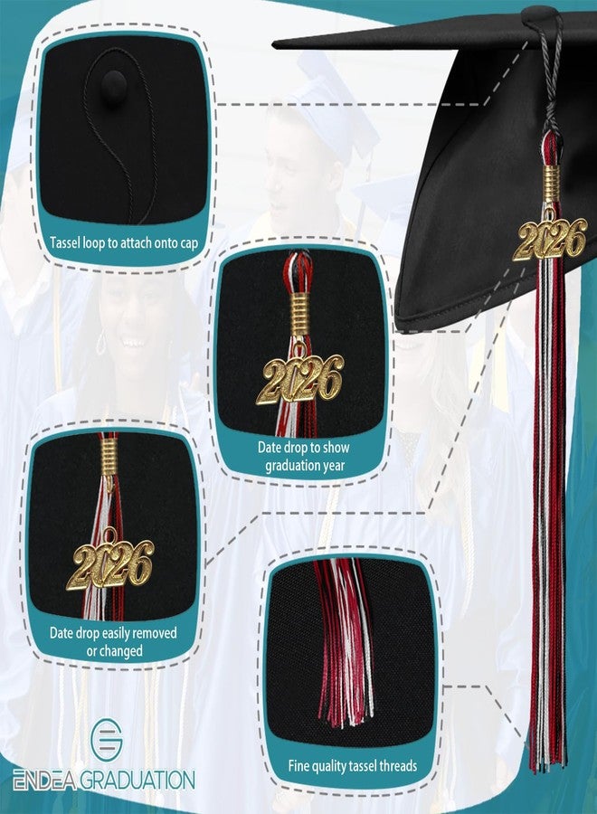 Endea Graduation شرابة تخرج إنديا ثلاثية الألوان مختلطة مع قطرة ذهبية على شكل تاريخ (أسود/أحمر/أبيض، 2026) - Image 3