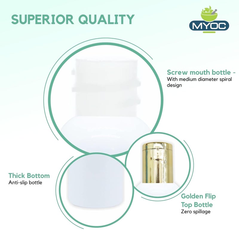 MYOC 100ml White Cosmetic Grade HDPE Bottles Pack of 6 Refillable Reusable with Golden Fliptop Caps for Shampoo Massage Hair Oil Multipurpose Use - Image 5