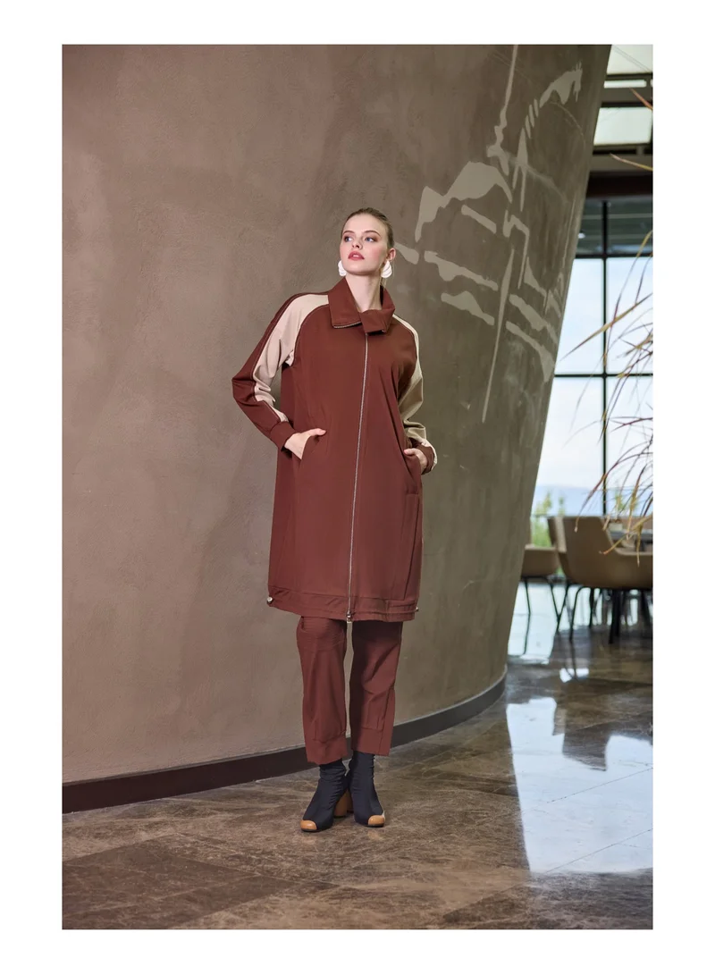 MissWhence  Modern Panelled Zip Midi - Cinnamon for Women | Best Price UAE
