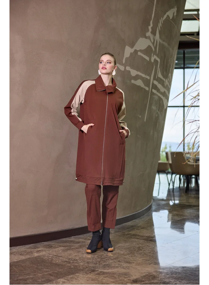 MissWhence  Modern Panelled Zip Midi - Cinnamon for Women | Best Price UAE