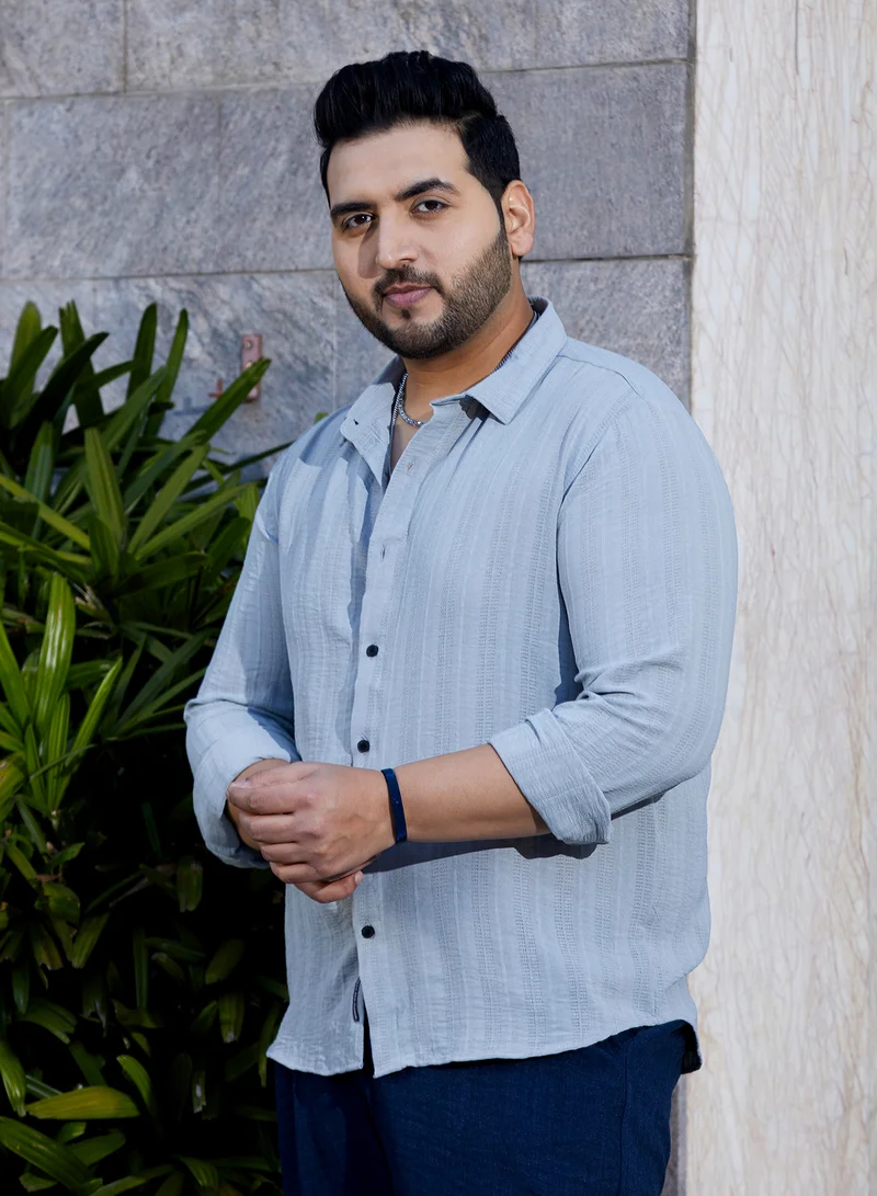 Instafab Plus Instafab Plus Men's Cloud Grey Trough-Tactile Shirt For Casual Wear | Spread Collar | Long Cuffed Sleeves | Button Closure | Plus Size Shirt Crafted With Comfort Fit For Everyday Wear