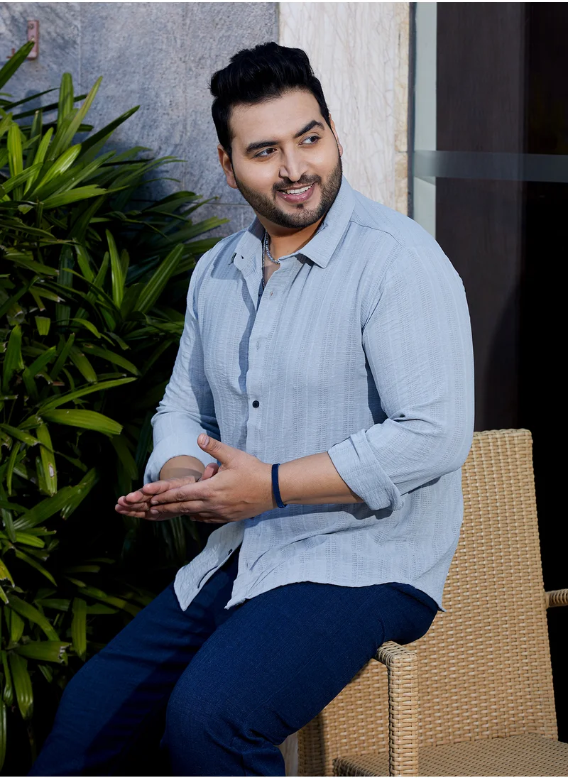Instafab Plus Instafab Plus Men's Cloud Grey Trough-Tactile Shirt For Casual Wear | Spread Collar | Long Cuffed Sleeves | Button Closure | Plus Size Shirt Crafted With Comfort Fit For Everyday Wear