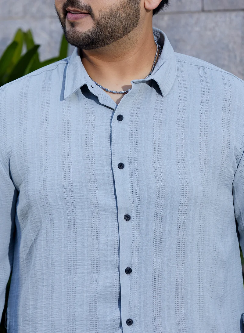 Instafab Plus Instafab Plus Men's Cloud Grey Trough-Tactile Shirt For Casual Wear | Spread Collar | Long Cuffed Sleeves | Button Closure | Plus Size Shirt Crafted With Comfort Fit For Everyday Wear