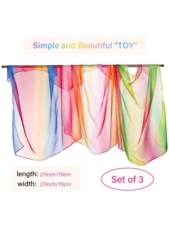Geyoga 27 Inch Square Play Silk Scarf Set Of 3 Rainbow Sweet Fabric Play Scarves Juggling Silk Dance Scarves For Kids Toddlers Pretend And Creative Play Dress Up And Childhood Fun  - Image 3