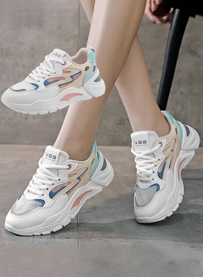 Women Stylish Chunky Sneakers, Lace up Non Slip Platform Shoes, Versatile Low Top Sneakers, Casual Comfy Sports Shoes for Ladies, Suitable for Daily Wear and Outdoor Activities - Image 1