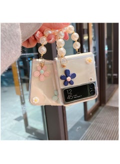 KASTWAVE Cute Case for Samsung Galaxy Z Flip 4 with Strap, Fashion Flower Case for Galaxy Z Flip 4 5G Protective Girls Case with Pearl Chain, Hard PC Case for Z Flip 4 Clear Case with Lanyard  - Image 5