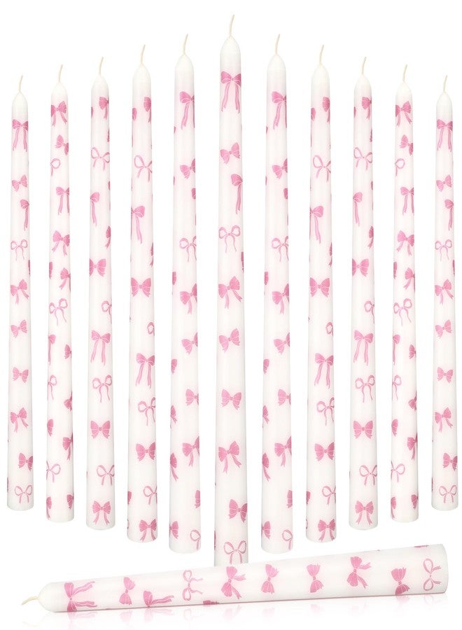 Conelist 12 Pcs Pink Bow Taper Candles 10 Inch Tall Bow Print Pillar Candles Bow Themed Party Decorations for Valentine's Day, Birthday, Wedding, Anniversary Dinner - Image 1