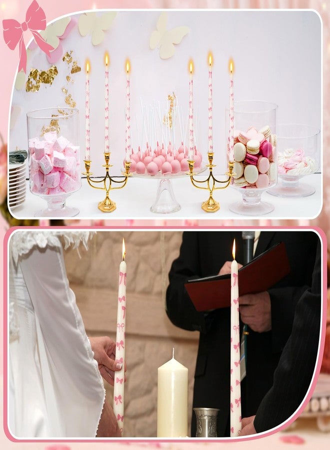 Conelist 12 Pcs Pink Bow Taper Candles 10 Inch Tall Bow Print Pillar Candles Bow Themed Party Decorations for Valentine's Day, Birthday, Wedding, Anniversary Dinner - Image 5