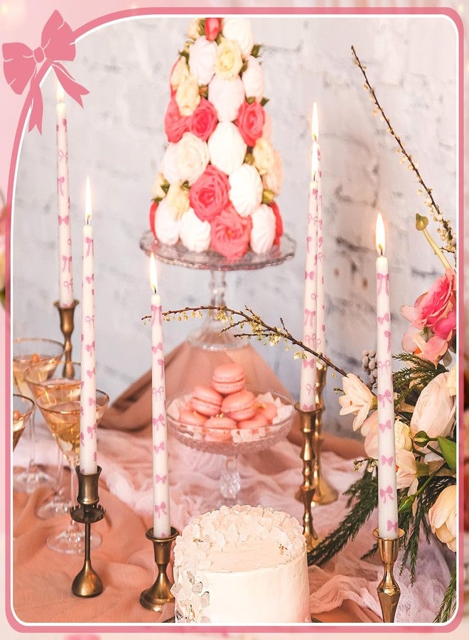 Conelist 12 Pcs Pink Bow Taper Candles 10 Inch Tall Bow Print Pillar Candles Bow Themed Party Decorations for Valentine's Day, Birthday, Wedding, Anniversary Dinner - Image 4