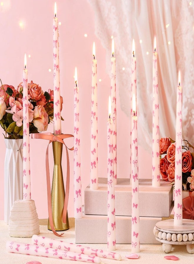 Conelist 12 Pcs Pink Bow Taper Candles 10 Inch Tall Bow Print Pillar Candles Bow Themed Party Decorations for Valentine's Day, Birthday, Wedding, Anniversary Dinner - Image 2
