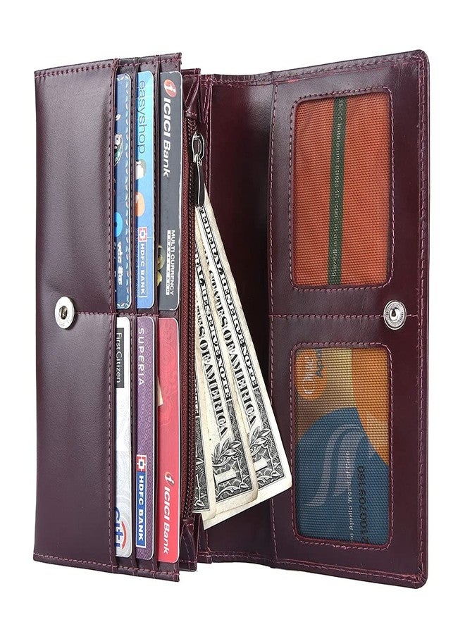 Brooklyn Bridge® Genuine leather Clutch Wallet For Women Accordion Purse With Coin Chain Pocket And Two ID Window (Smooth Leather + , SMOOTH RED 2) - Image 2