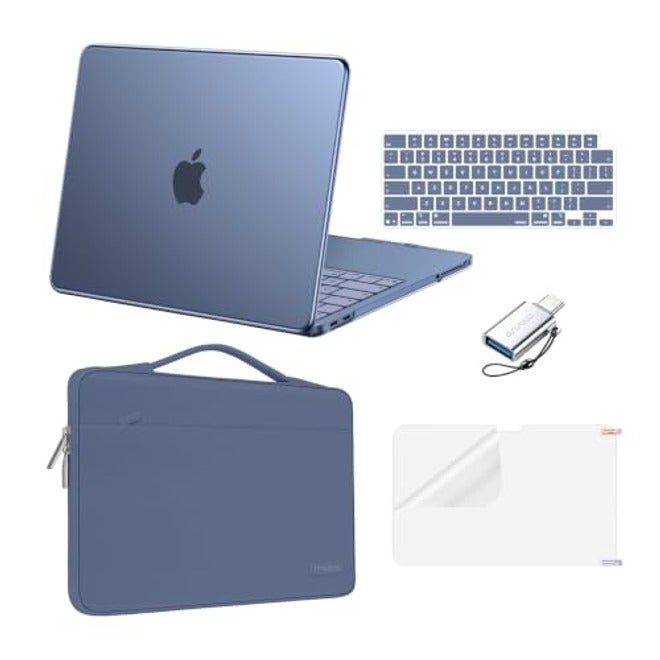 حافظة MOSISO المتوافقة مع MacBook Neo مقاس 13 بوصة 2026 A3404 شريحة A18 Pro، غطاء صلب واقي مع حقيبة حمل وأغطية لوحة مفاتيح وواقي شاشة ومحول USB، أسود