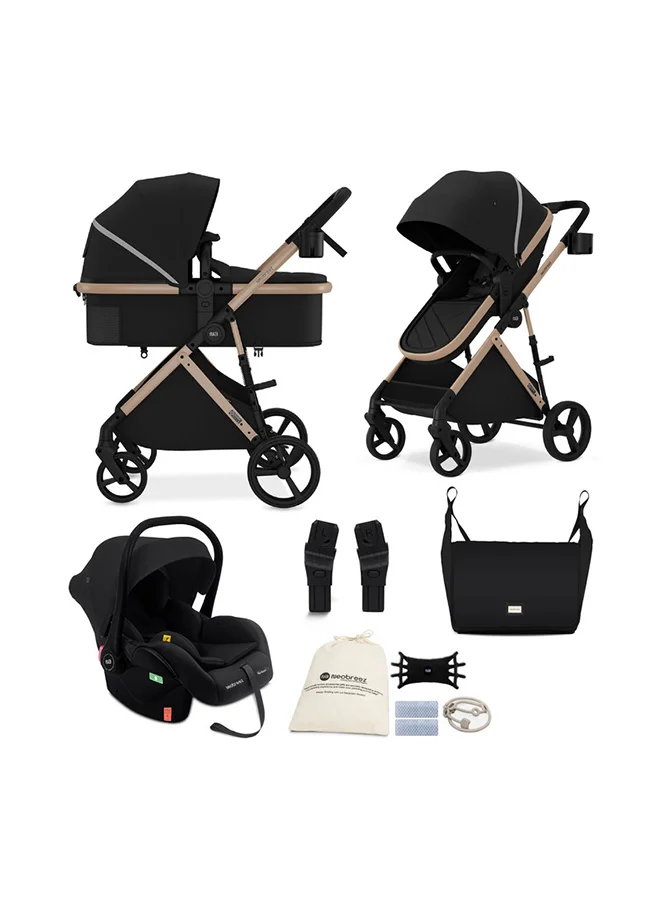 neobreez HEXA3X 3 in 1 Convertible Baby Pram Travel System Stroller with Car Seat, XL Basket, Waterproof UPF 50+ Canopy, Baby Trolley Pushchair with Reversible Handlebar, 0–4yrs, 22kg, 3yrs Warranty