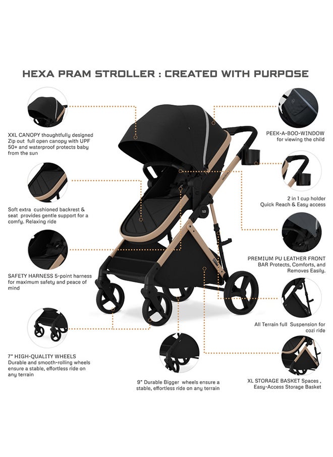 neobreez HEXA3X Convertible Baby Stroller, CarryCot, Bassinet Pram, i-Size CarSeat, UV And Waterproof Canopy, Present And Mum Bag, Toy Strap, Phone And 2-in-1 Cup Holder, Reflective Stickers, 0–4yrs(22kg),  3yrs Warranty  - Image 5