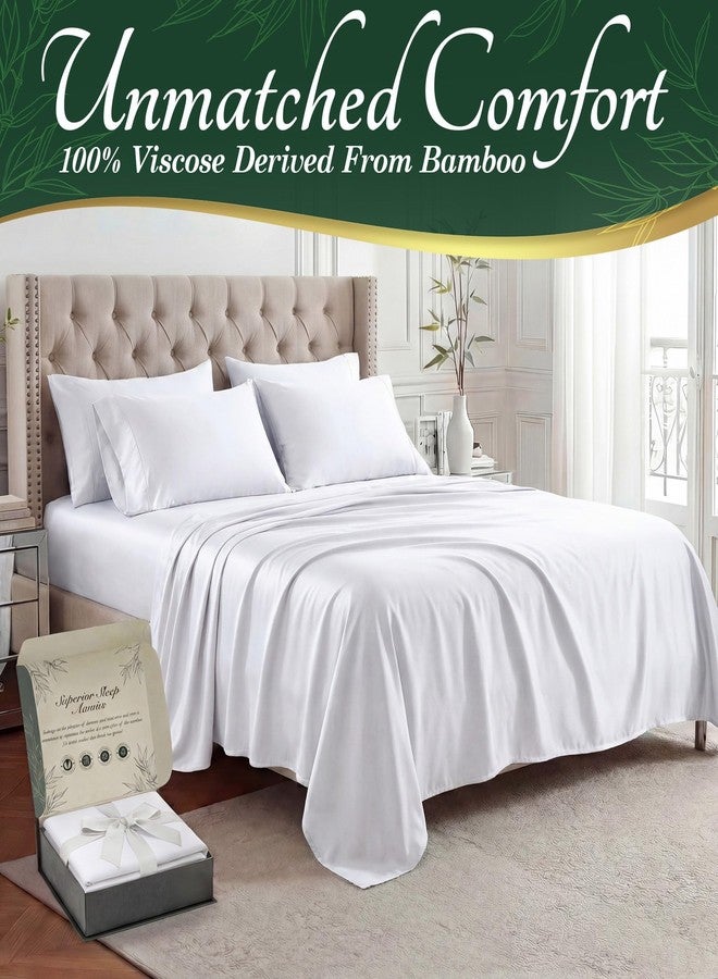 DECOLURE 100% Viscose Derived from Bamboo Sheets Queen Size - Luxury 6 Pc Naturally Cooling Sheets, Ultra Soft Bed Set - Deep 17" Pockets, Durable Double Stitching, Oeko Tex Standard (White) - Image 2