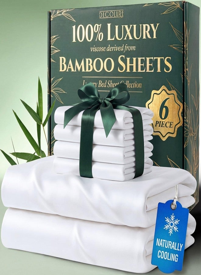 DECOLURE 100% Viscose Derived from Bamboo Sheets Queen Size - Luxury 6 Pc Naturally Cooling Sheets, Ultra Soft Bed Set - Deep 17" Pockets, Durable Double Stitching, Oeko Tex Standard (White) - Image 1