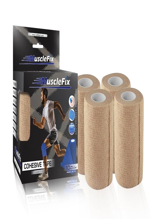 AGAM MuscleFix Breathable Self Adhesive Wrap, Athletic, Non Woven Cohesive Bandage - for Sports, First Aid Medical, Wrist, Swelling (10 cm X 4.5 mtr- Pack of 4) (Beige) - Image 1