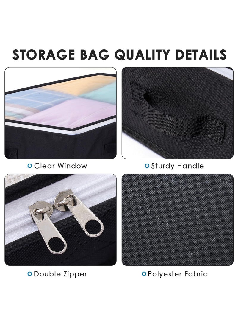 فاصولا عبوة من قطعتين اكياس تخزين تحت السرير، صندوق تخزين كبير تحت السرير، صناديق تخزين قابلة للطي مع اغطية، شنطة تخزين قماشية للملابس واللحاف والبطانيات واغطية السرير (اسود) - Image 4