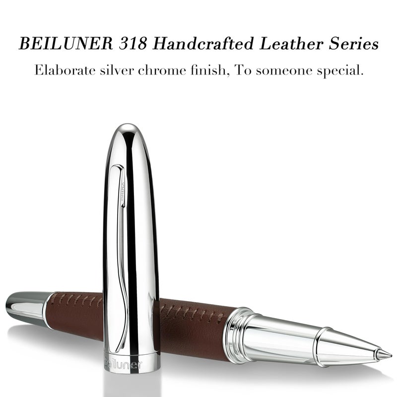 BEILUNER 318 Luxury Leather Pen, Hand-Stitched Premium Leather, Chrome-Plated Finish, Schmidt Ink Refill, Fancy Rollerball Pen Gift Set for Men & Women, Executive Writing, Nice Designer pen - Image 2