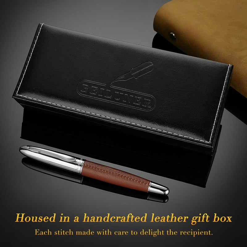 BEILUNER 318 Luxury Leather Pen, Hand-Stitched Premium Leather, Chrome-Plated Finish, Schmidt Ink Refill, Fancy Rollerball Pen Gift Set for Men & Women, Executive Writing, Nice Designer pen - Image 5