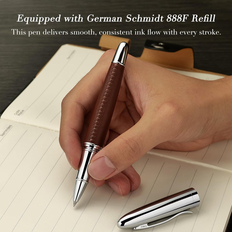 BEILUNER 318 Luxury Leather Pen, Hand-Stitched Premium Leather, Chrome-Plated Finish, Schmidt Ink Refill, Fancy Rollerball Pen Gift Set for Men & Women, Executive Writing, Nice Designer pen - Image 4