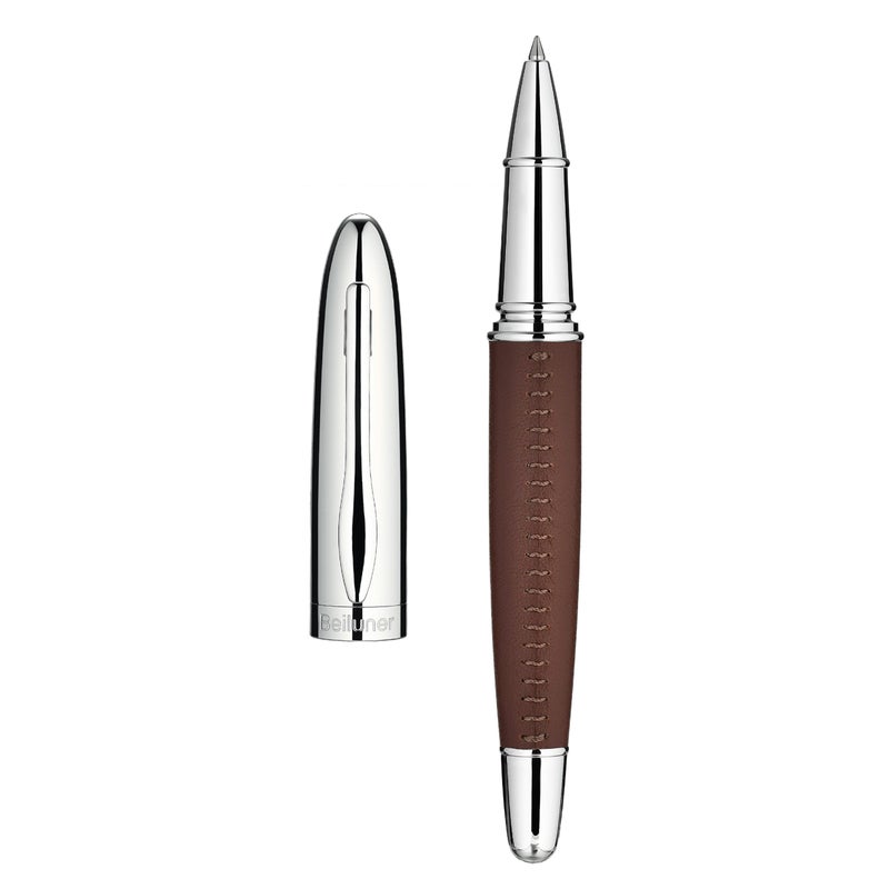 BEILUNER 318 Luxury Leather Pen, Hand-Stitched Premium Leather, Chrome-Plated Finish, Schmidt Ink Refill, Fancy Rollerball Pen Gift Set for Men & Women, Executive Writing, Nice Designer pen - Image 1