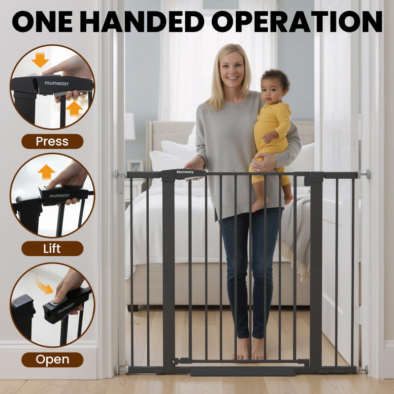 Mumeasy Baby Gate with Door, 26-40" Auto Close Dog Gate Indoor for Stairs Doorways, Easy Install Pressure Mounted Pet Gate, Easy Walk Through Child Safety Gate for The House, Black - Image 5