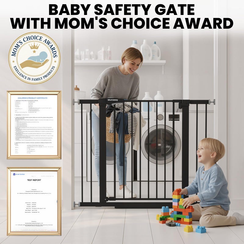 Mumeasy Baby Gate with Door, 26-40" Auto Close Dog Gate Indoor for Stairs Doorways, Easy Install Pressure Mounted Pet Gate, Easy Walk Through Child Safety Gate for The House, Black - Image 3