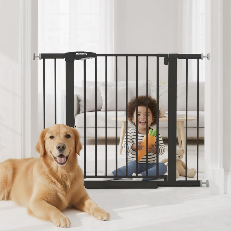 Mumeasy Baby Gate with Door, 26-40" Auto Close Dog Gate Indoor for Stairs Doorways, Easy Install Pressure Mounted Pet Gate, Easy Walk Through Child Safety Gate for The House, Black - Image 1