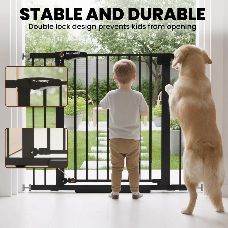 Mumeasy Baby Gate with Door, 26-40" Auto Close Dog Gate Indoor for Stairs Doorways, Easy Install Pressure Mounted Pet Gate, Easy Walk Through Child Safety Gate for The House, Black - Image 4
