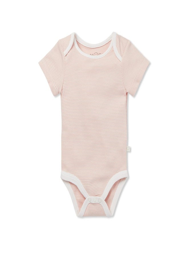 MORI Baby Short Sleeve Bodysuit Blush Stripe for Boys & Girls - Romper with Envelope Neck and Nickel Free Popper - 0-3 Months - Image 1