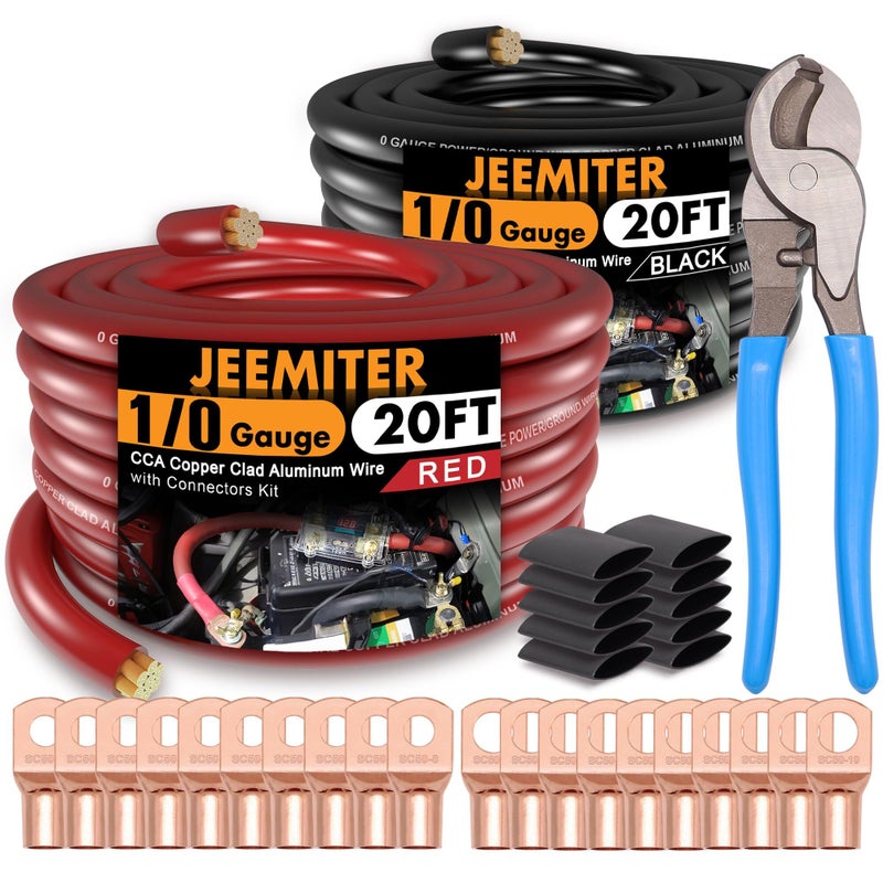 Jeemiter 10 Gauge Wire CCA Primary Automotive WireCar Amplifier Power Ground Cable Battery Cable with Cutter for Big 3 Upgrade Kit Car Audio SpeakerSolar Auto 20ft Each RedBlack