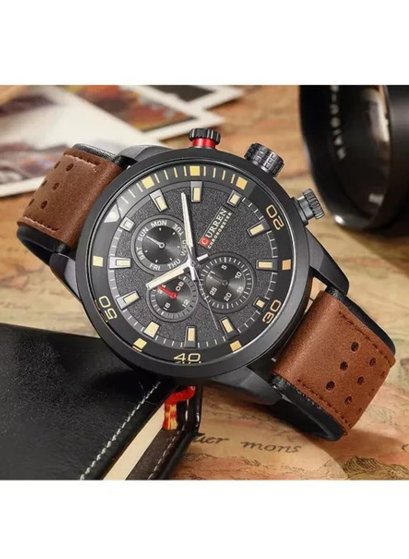 CURREN Curren 8250 Men's Quartz Watch Genuine Leather Stainless Steel  - Image 3