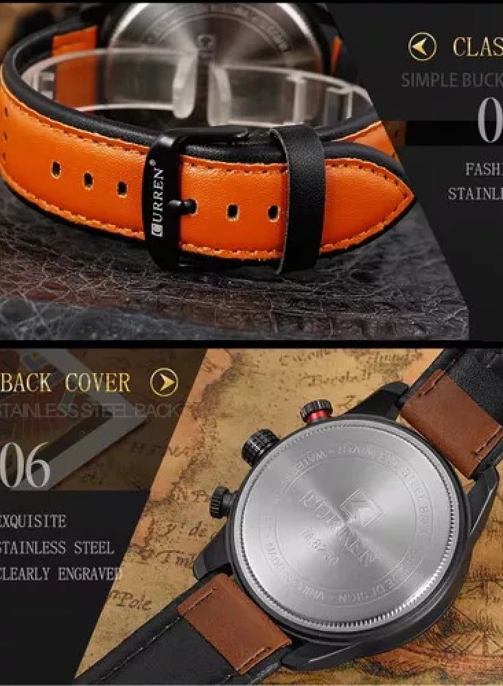 CURREN Curren 8250 Men's Quartz Watch Genuine Leather Stainless Steel  - Image 5