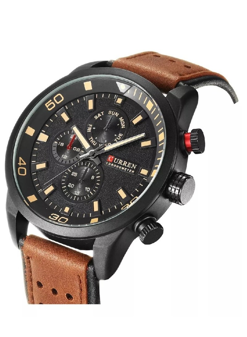 CURREN Curren 8250 Men's Quartz Watch Genuine Leather Stainless Steel  - Image 1