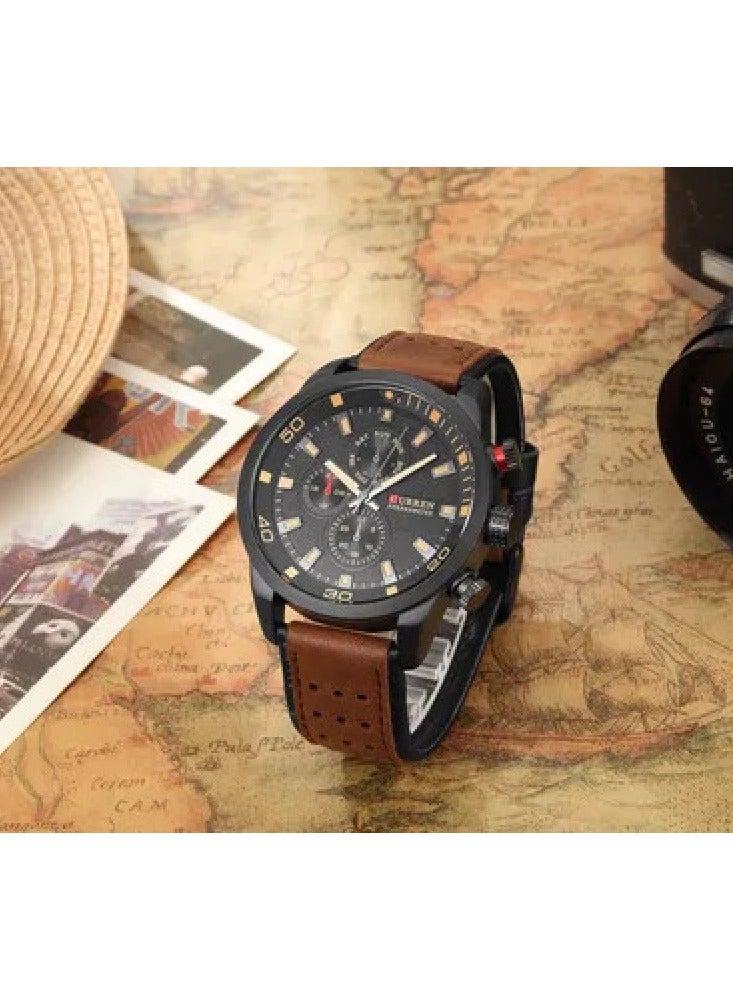 CURREN Curren 8250 Men's Quartz Watch Genuine Leather Stainless Steel  - Image 4
