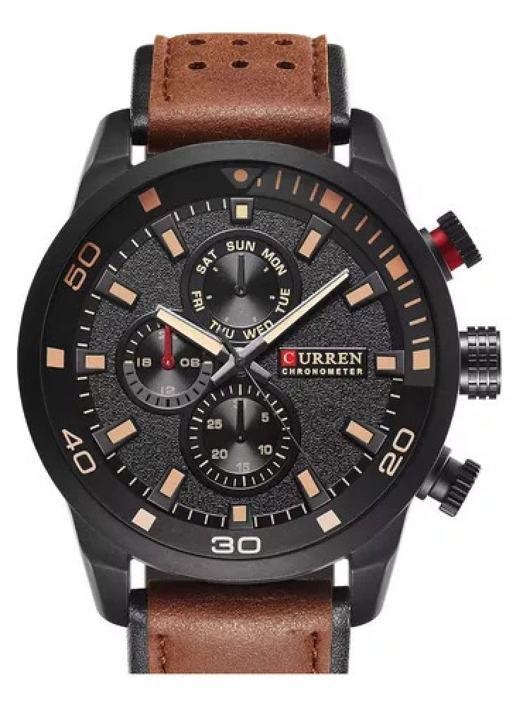 CURREN Curren 8250 Men's Quartz Watch Genuine Leather Stainless Steel  - Image 2