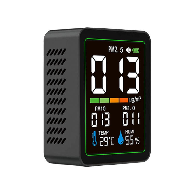 5-in-1 Indoor Particle Monitor with Laser Sensor, PM1.0 PM2.5 PM10 Tracking, Temperature & Humidity Display, LCD Color Screen, USB-C Rechargeable, Portable Design - Image 1