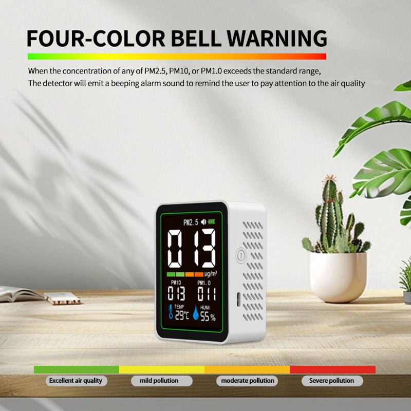 5-in-1 Indoor Particle Monitor with Laser Sensor, PM1.0 PM2.5 PM10 Tracking, Temperature & Humidity Display, LCD Color Screen, USB-C Rechargeable, Portable Design - Image 4