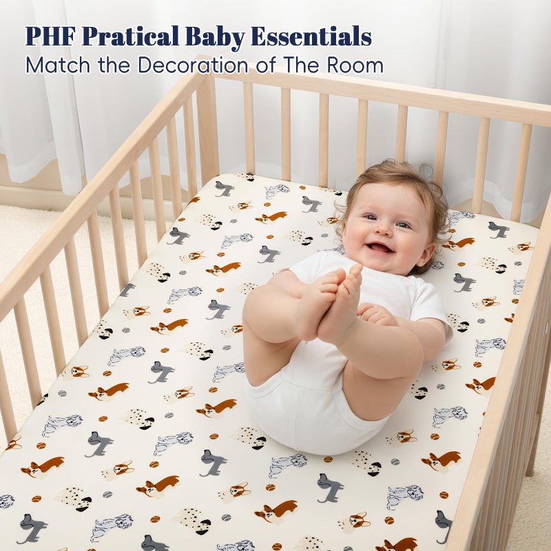 PHF 3 Pack Soft Pet Dogs Crib Sheets Fitted, Comfy Breathable Baby Sheets for Boys Girls, 28x52 Inches Fits Standard Crib and Toddler Mattresses, Pet Dogs - Image 2
