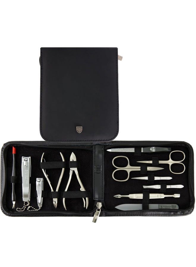 3 Swords Germany brand quality 12 piece manicure pedicure grooming kit set for professional finger & toe nail care with black genuine leather case - Made in Germany - Image 1